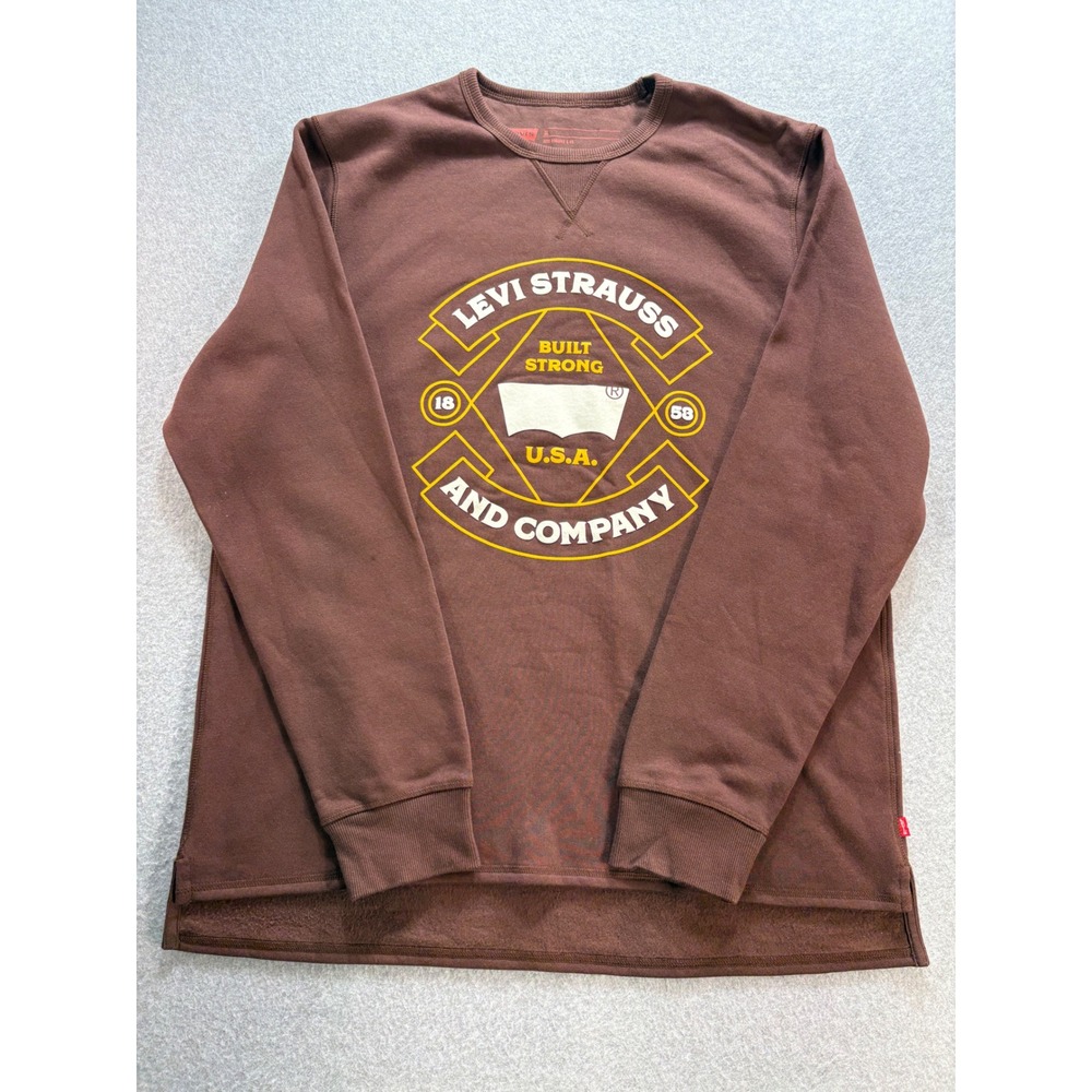 Levis Mens Graphic Crewneck Sweatshirt‎ Brown Built Strong Logo XL 3LDLK10261B